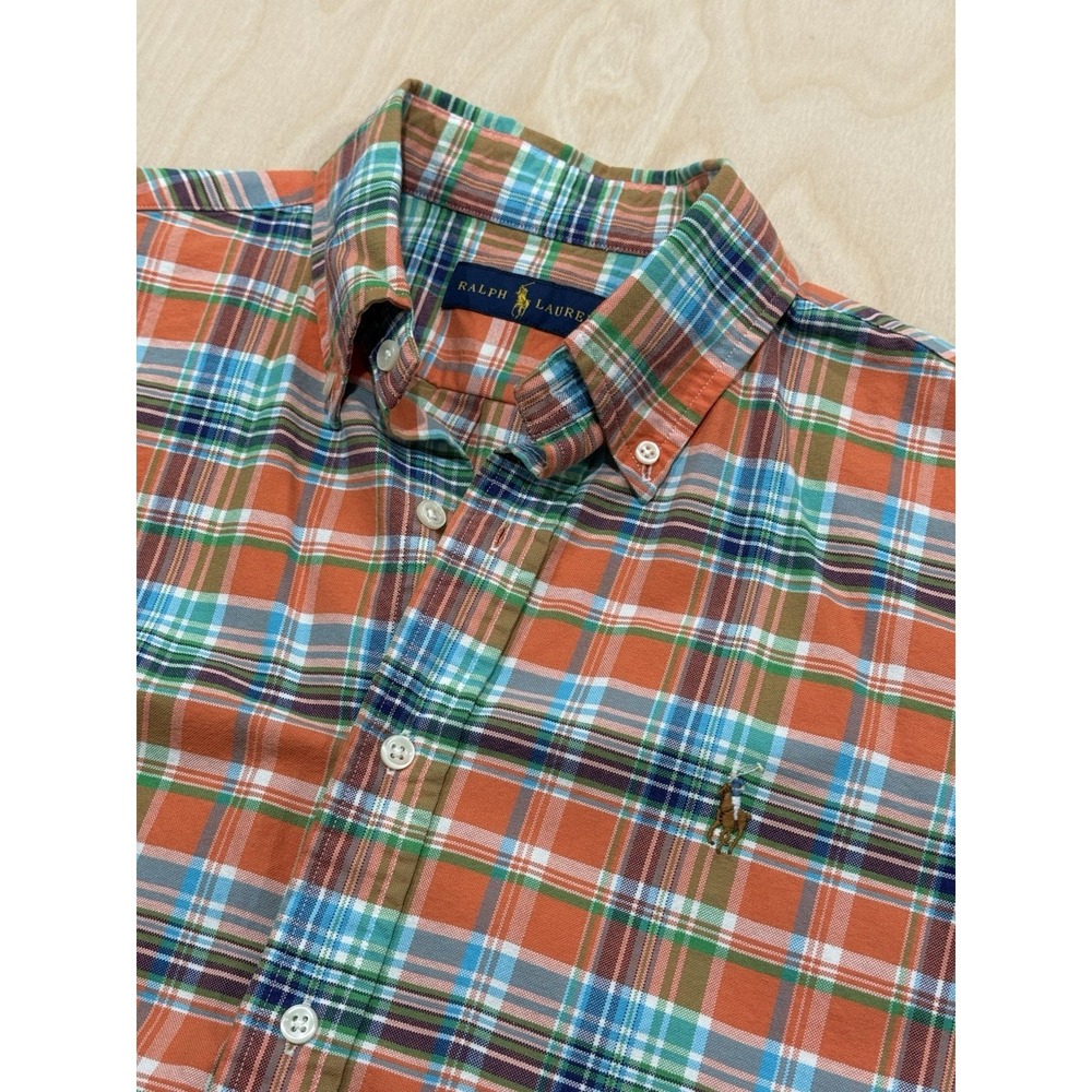 Polo Ralph Lauren Oxford Classic Fit Bright Plaid Shirt Mens Medium Flesh Pony
